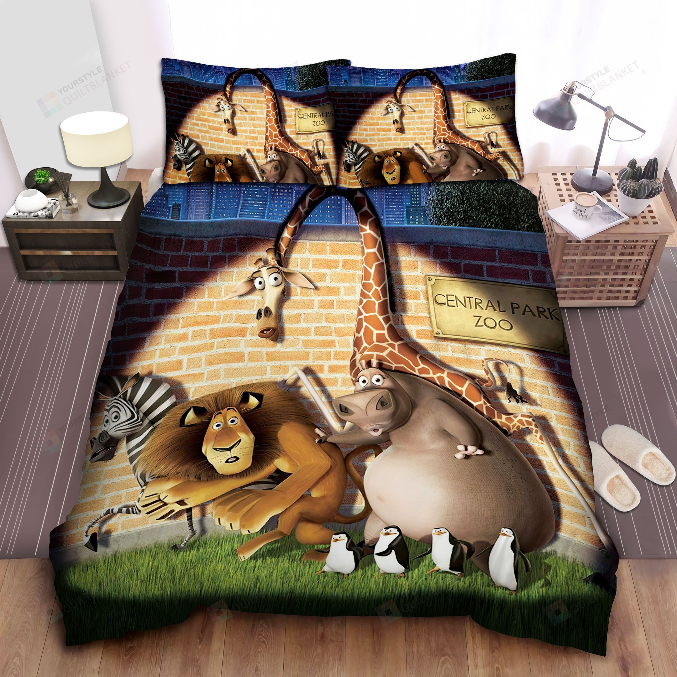 Madagascar Main Characters Sneak In Central Park Zoo Bed Sheets Spread Comforter Duvet Cover Bedding Sets