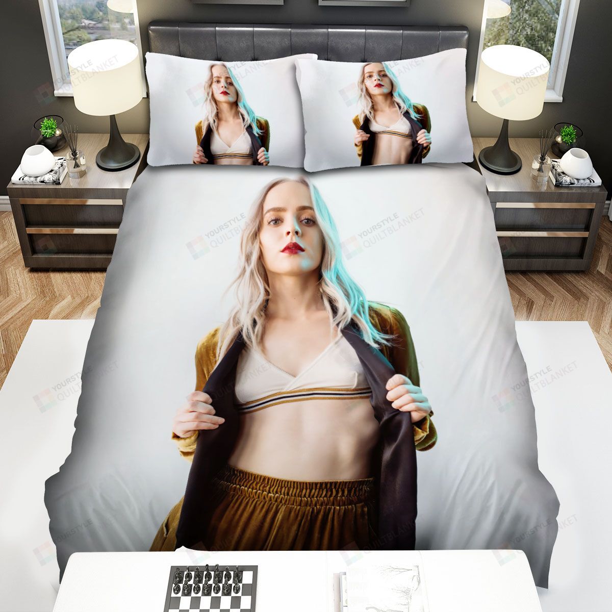 Madilyn Bailey Model Pose Bed Sheets Spread Comforter Duvet Cover Bedding Sets
