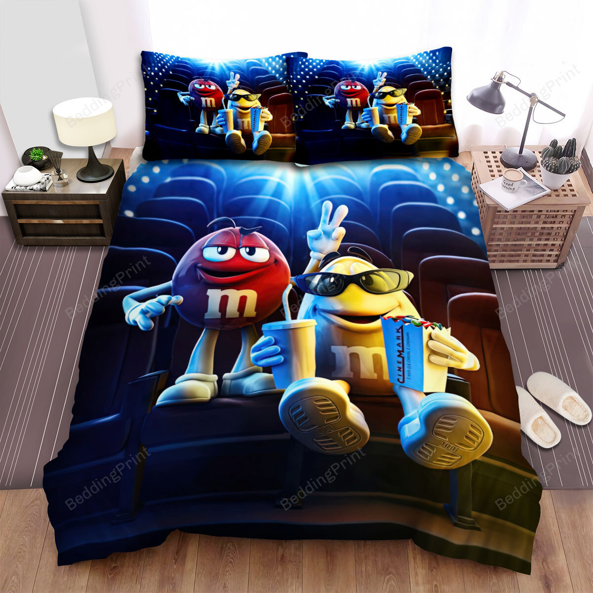 M&ampM’s Red & Yellow In Movie Theater Bed Sheets Spread Duvet Cover Bedding Sets