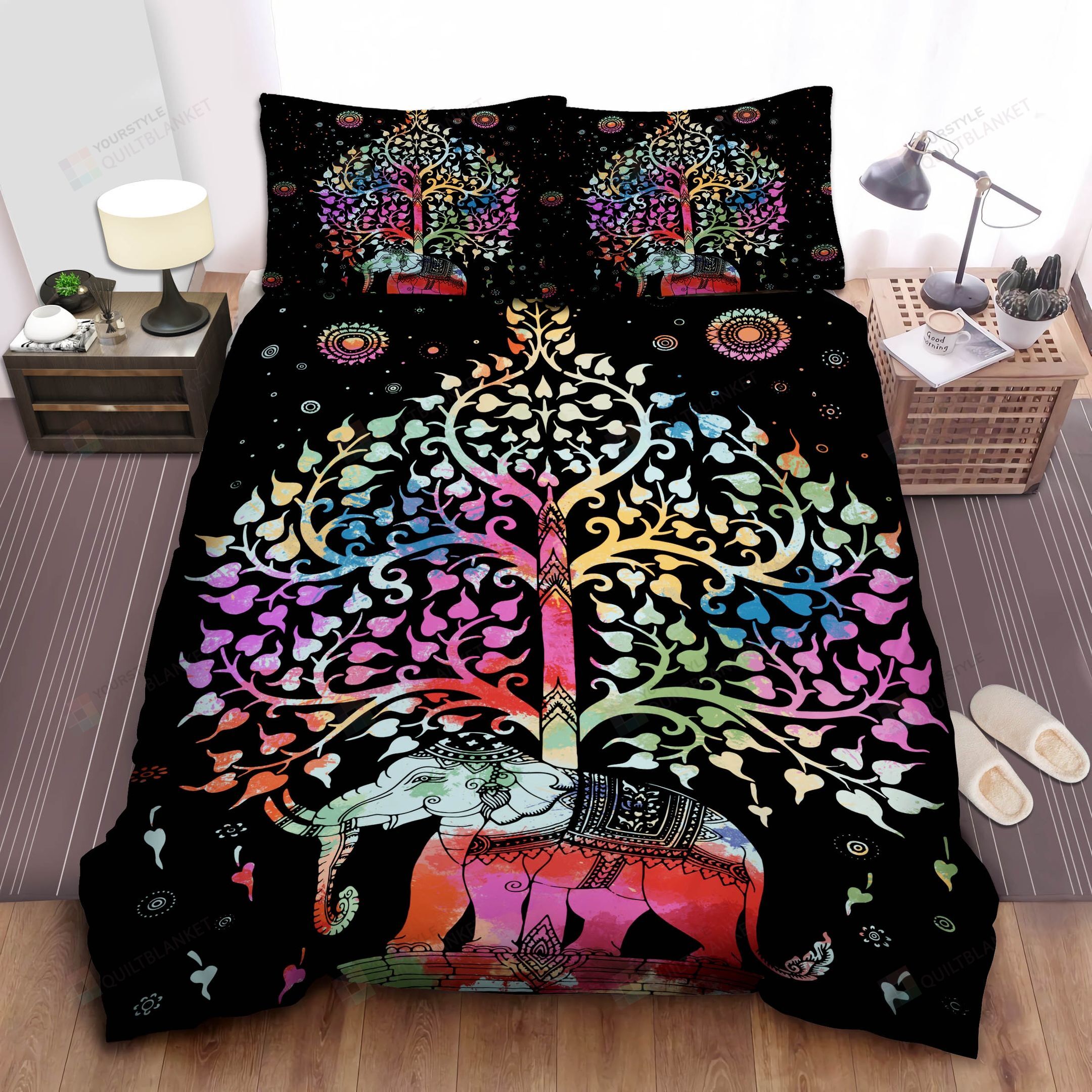 Mandala Exotic Multi Elephant Pattern With Tree Boho Bedding Sets (Duvet Cover & Pillowcases)