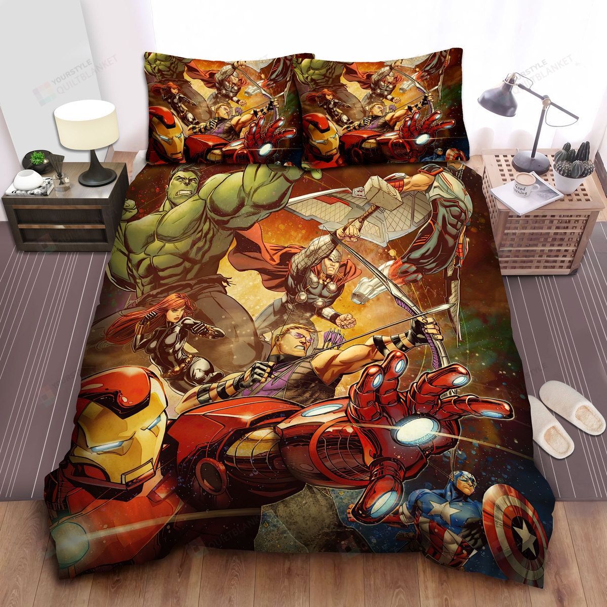 Marvel Avengers In A Epic Battle Bed Sheets Spread Comforter Duvet Cover Bedding Sets