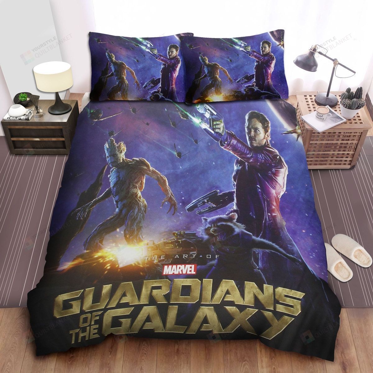 Marvel Guardians Of The Galaxy Star-Lord Groot And Rocket Racoon Bed Sheets Spread Comforter Duvet Cover Bedding Sets