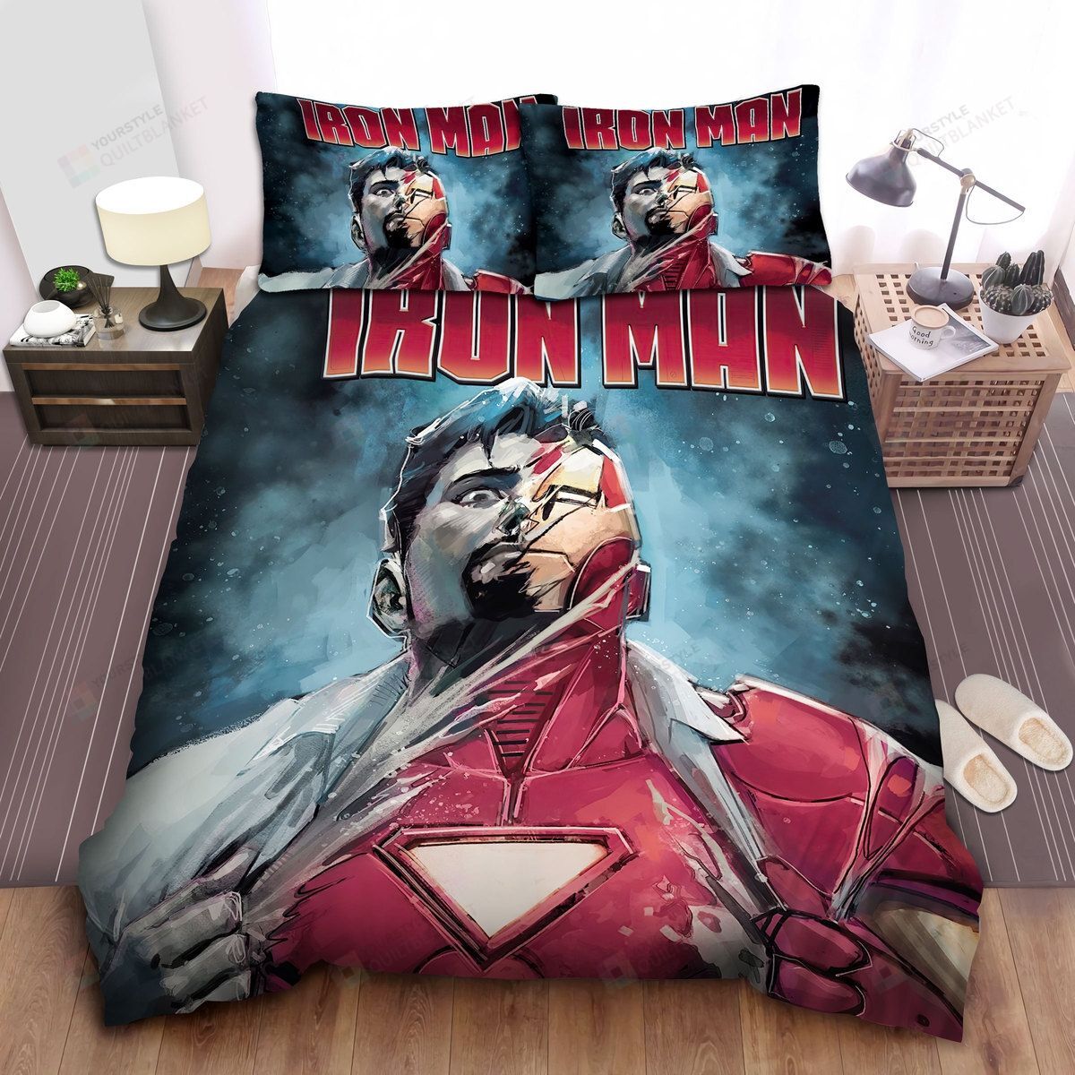 Marvel Iron Man & Tony Stark Split Face Painting Bed Sheets Spread Comforter Duvet Cover Bedding Sets
