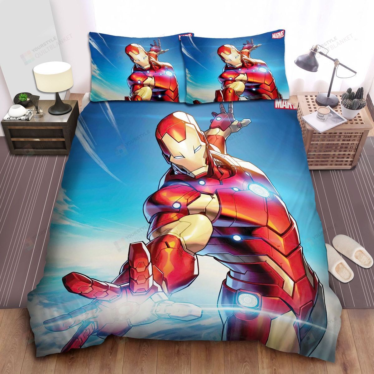 Marvel Iron Man Ready To Fire Repulsor Beam Bed Sheets Spread Comforter Duvet Cover Bedding Sets