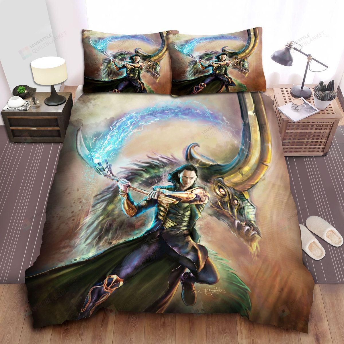 Marvel Loki And His Scepter Artwork Bed Sheets Spread Comforter Duvet Cover Bedding Sets