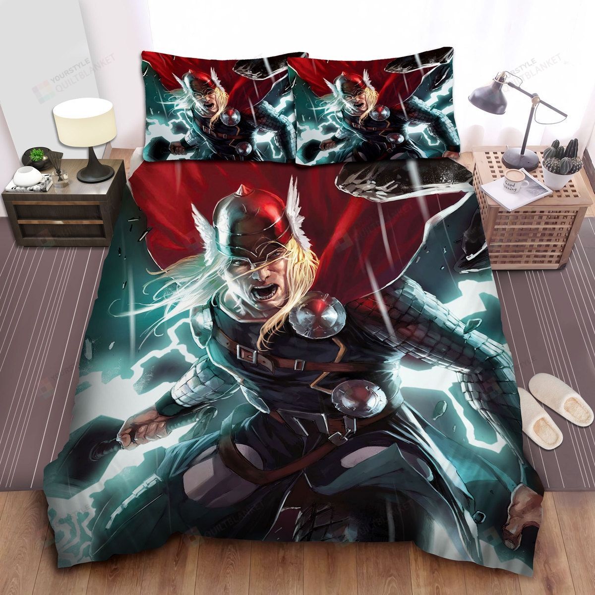 Marvel Powerful Thor Fighting With Monsters Painting Bed Sheets Spread Comforter Duvet Cover Bedding Sets