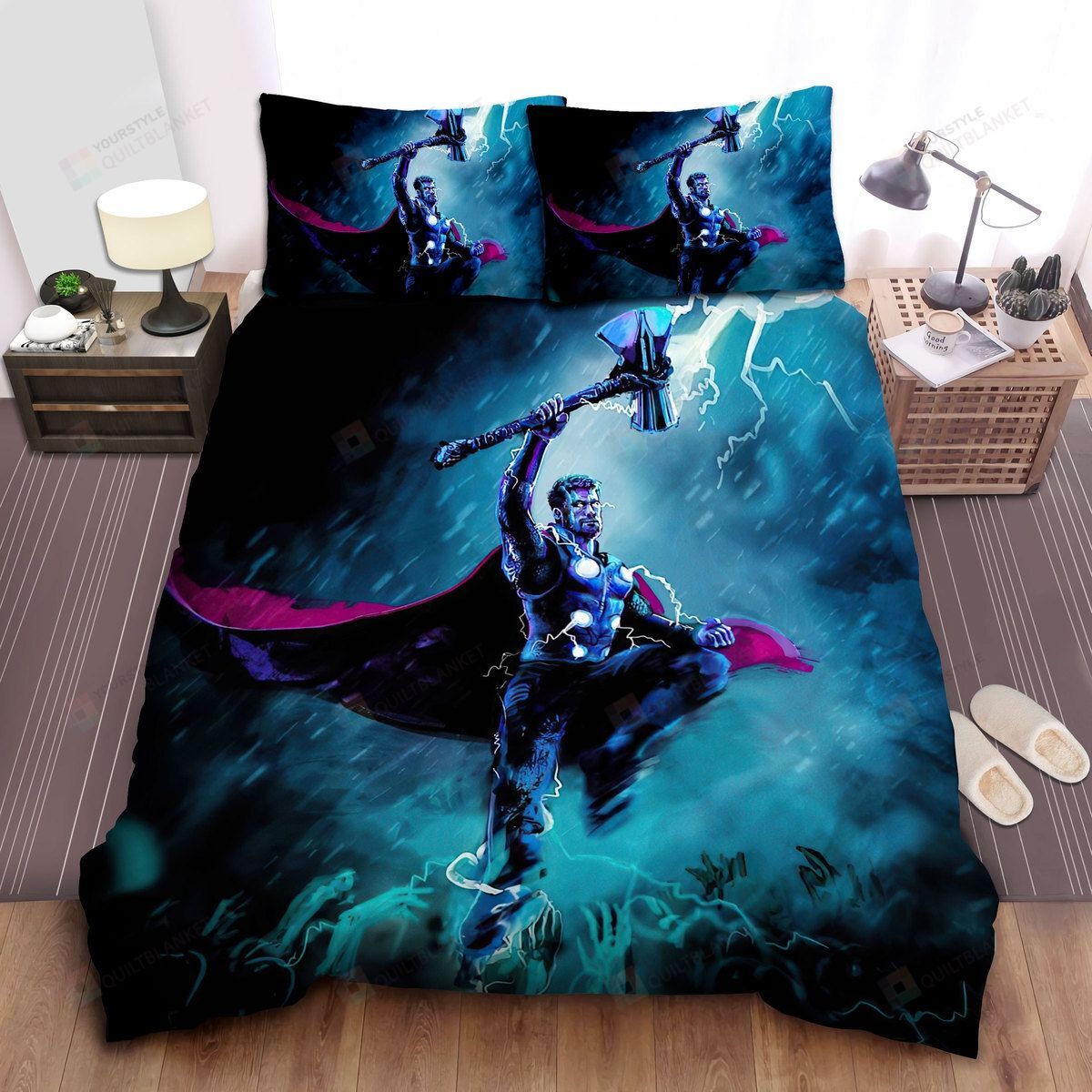 Marvel Thor Flying With Stormbreak In Digital Painting Bed Sheets Spread Comforter Duvet Cover Bedding Sets