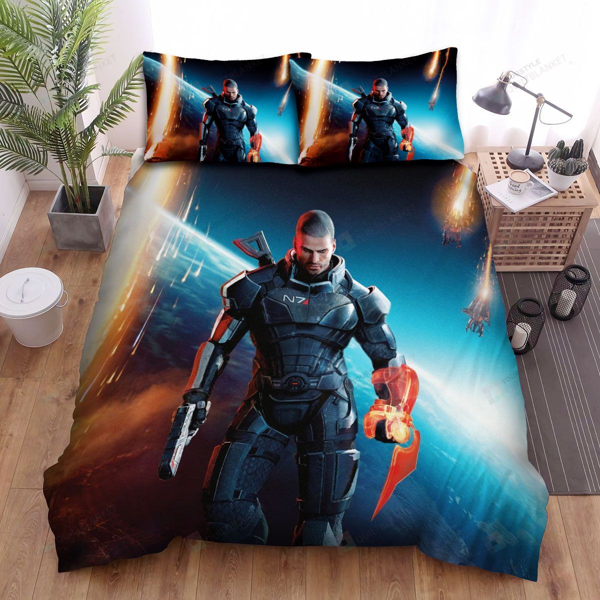 Mass Effect Commander John Shepard Bed Sheets Spread Comforter Duvet Cover Bedding Sets
