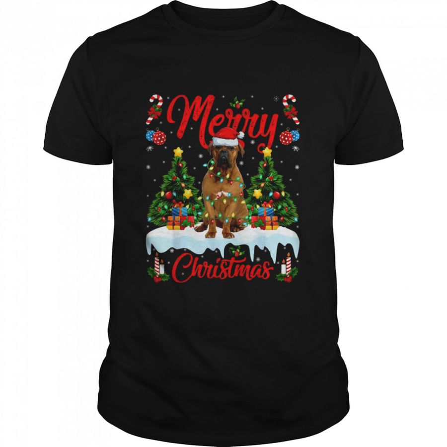 Mastiff Dog Xmas Lighting Santa Hat Mastiff Christmas Shirt