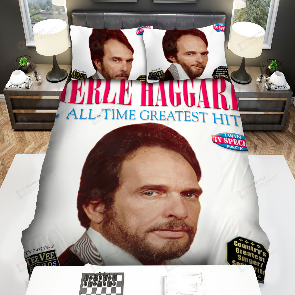 Merle Haggard 22 All Time Greatest Hits Bed Sheets Spread Comforter Duvet Cover Bedding Sets