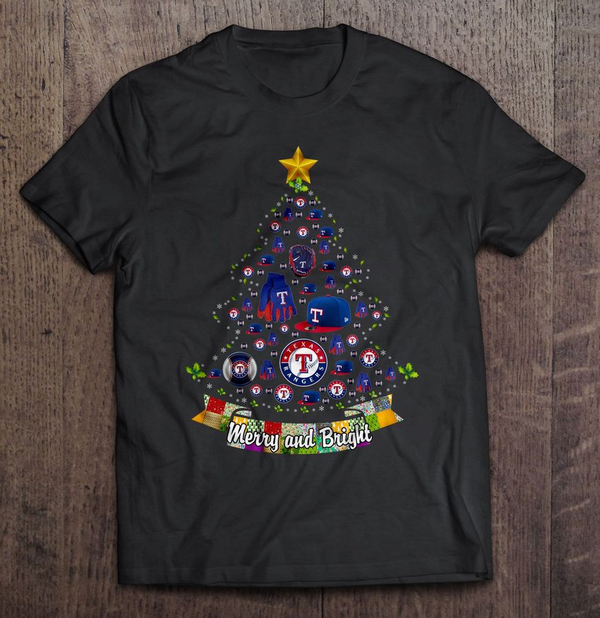 Merry And Bright Texas Rangers MLB Christmas Tree Gift Tshirt