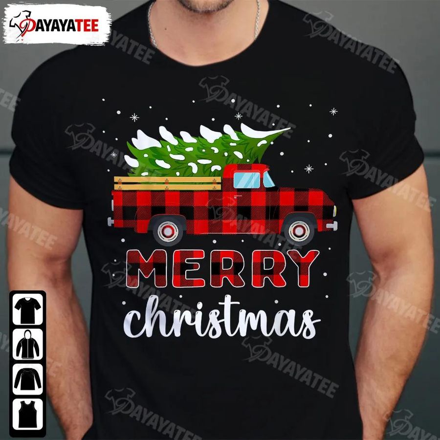 Merry Christmas Day Shirt Buffalo Truck Tree Red Snow Plaid Outfit For Party Xmas