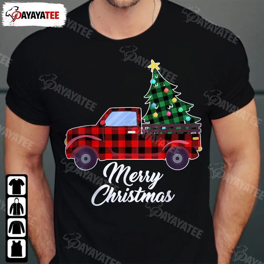 Merry Christmas Day Shirt Xmas Tree Buffalo Plaid Red Truck Outfit For Party Xmas