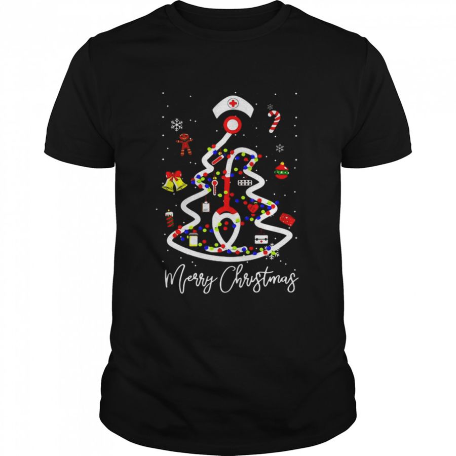 Merry Christmas Nurse Stethoscope Xmas Tree T Shirt