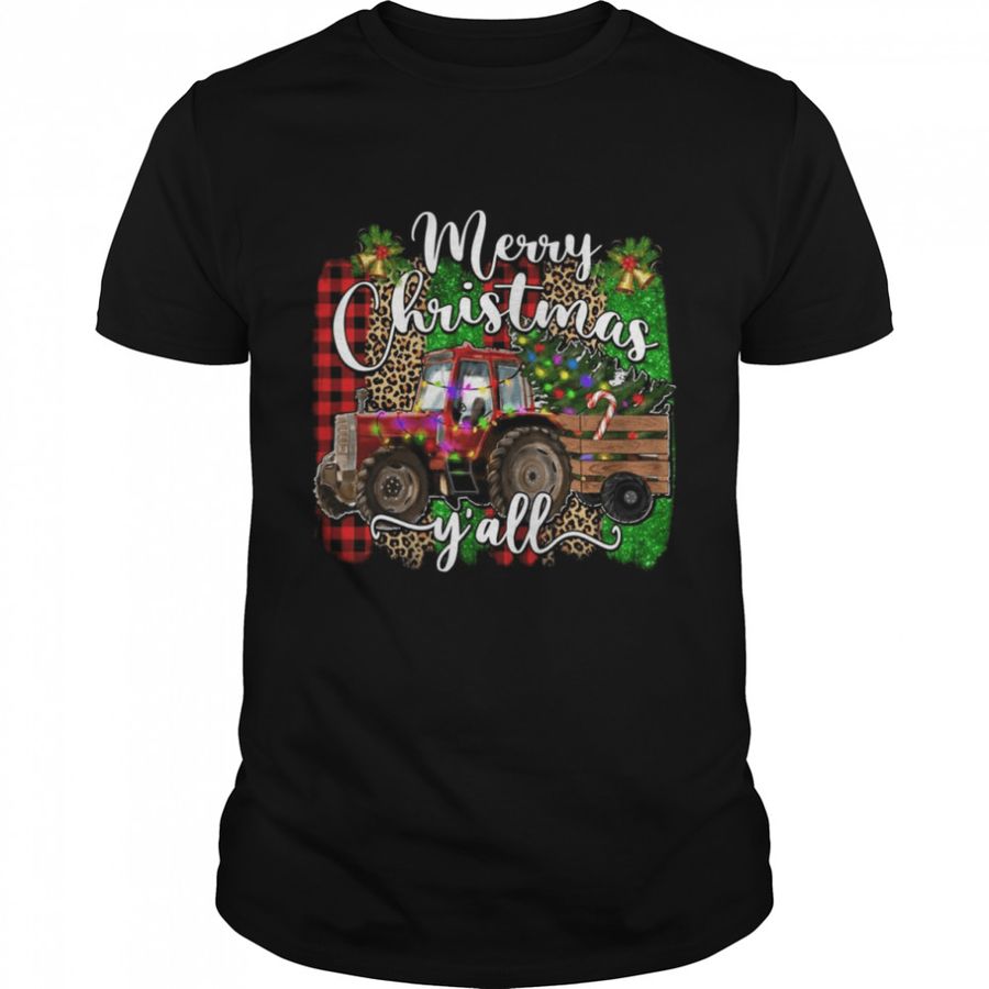 Merry Christmas Y’All Plaid Farmer Tractor Light Christmas Shirt