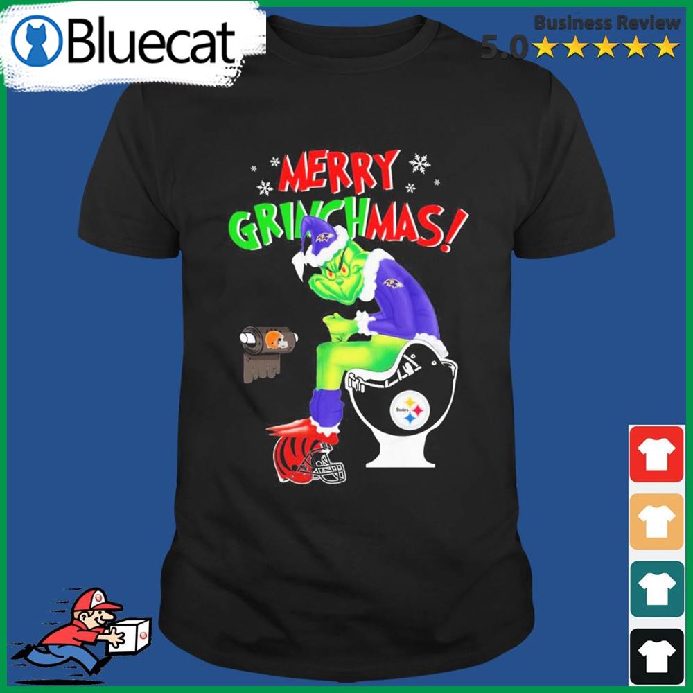 Merry Grinchmas The Grinch Baltimore Ravens Shit On Toilet Pittsburgh Steelers And Other Team Christmas Sweatshirt