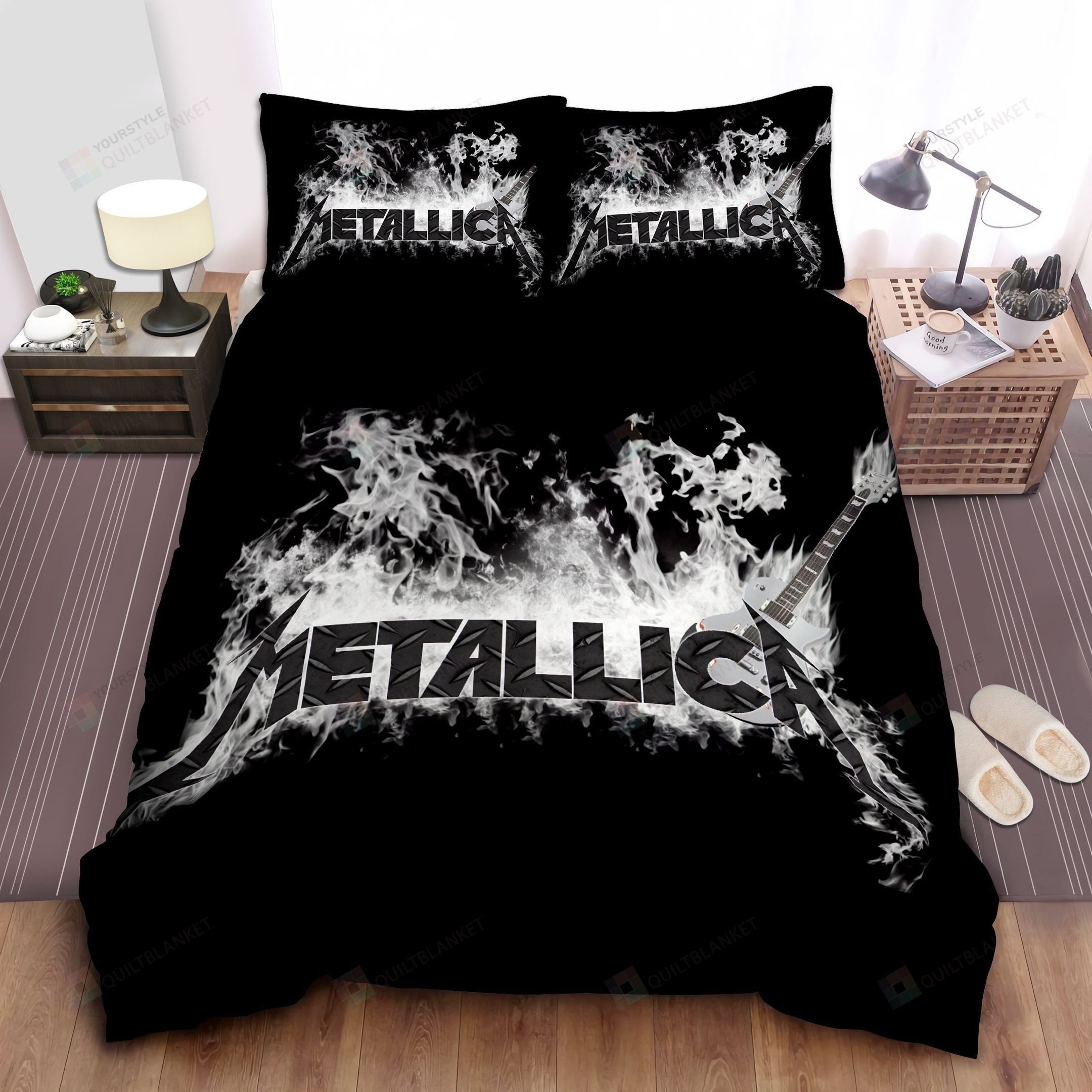 Metallica Black And White Flaming Logo Bed Sheet Duvet Cover Bedding Sets