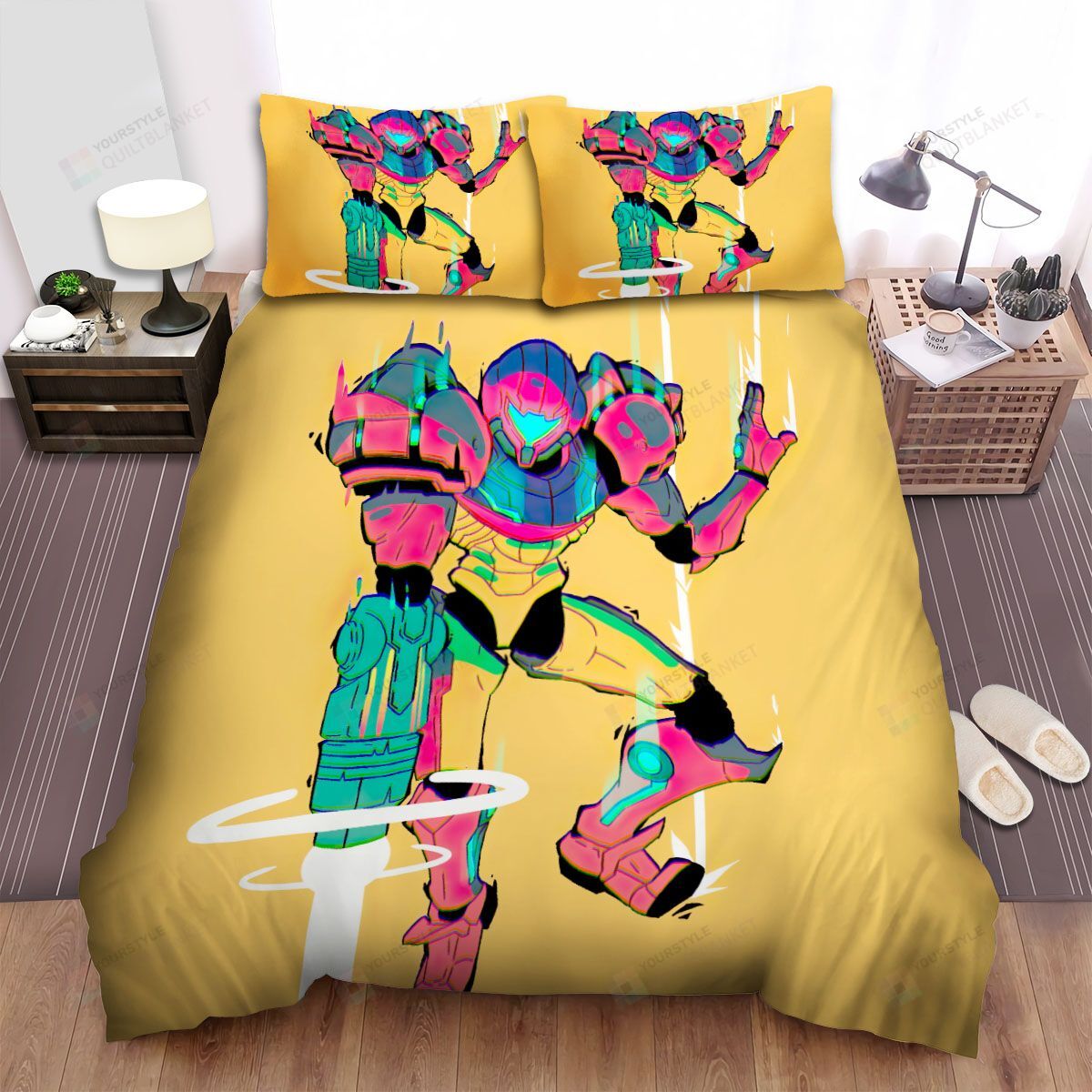 Metroid Yellow Background Bed Sheets Spread Comforter Duvet Cover Bedding Sets