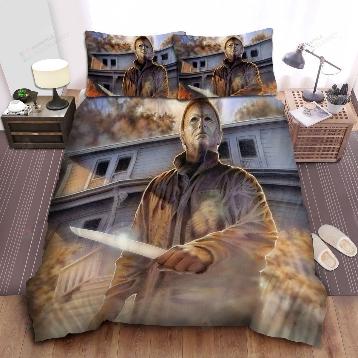 Michael Myers With A Mirror Shine Knife Bed Sheets Spread Comforter Duvet Cover Bedding Sets