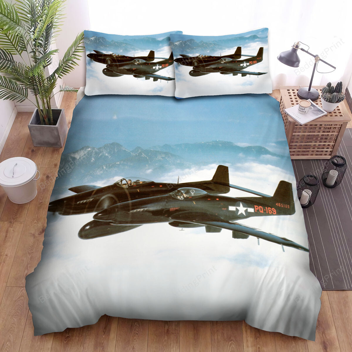 Military Weapon In Ww2, Us Plane North American F-82 Twin Mustang Bed Sheets Spread Duvet Cover Bedding Sets