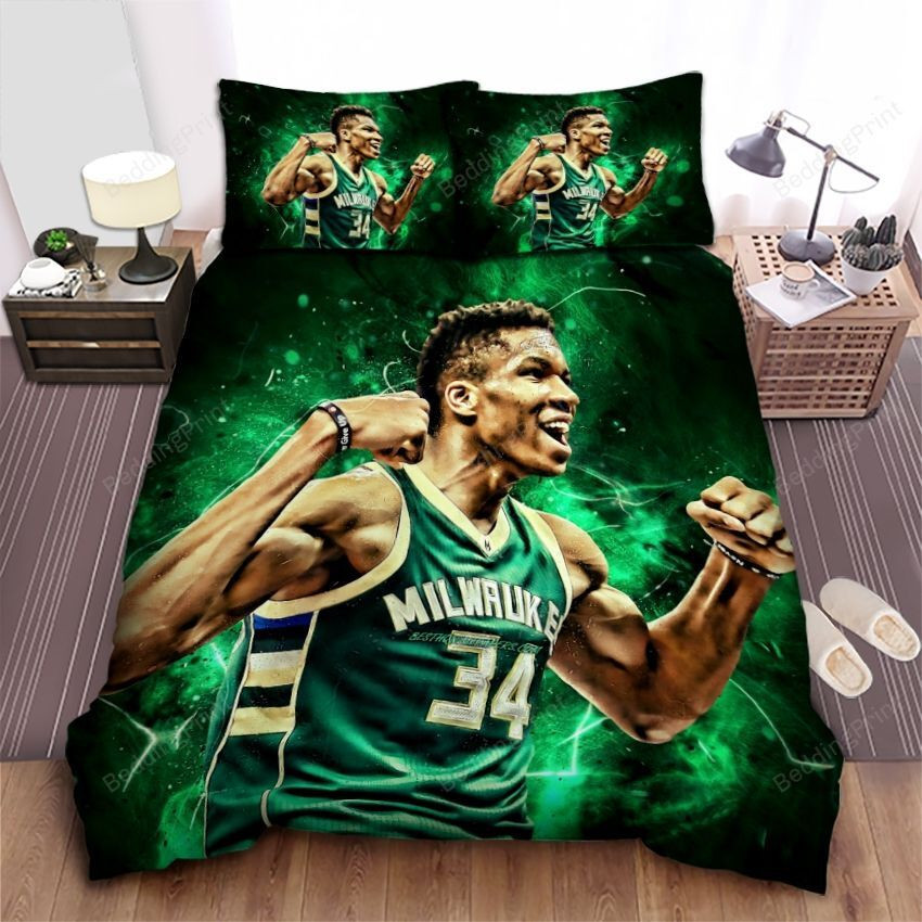 Milwaukee Bucks Giannis Antetokounmpo Showing Muscles Photo Bed Sheet Duvet Cover Bedding Sets
