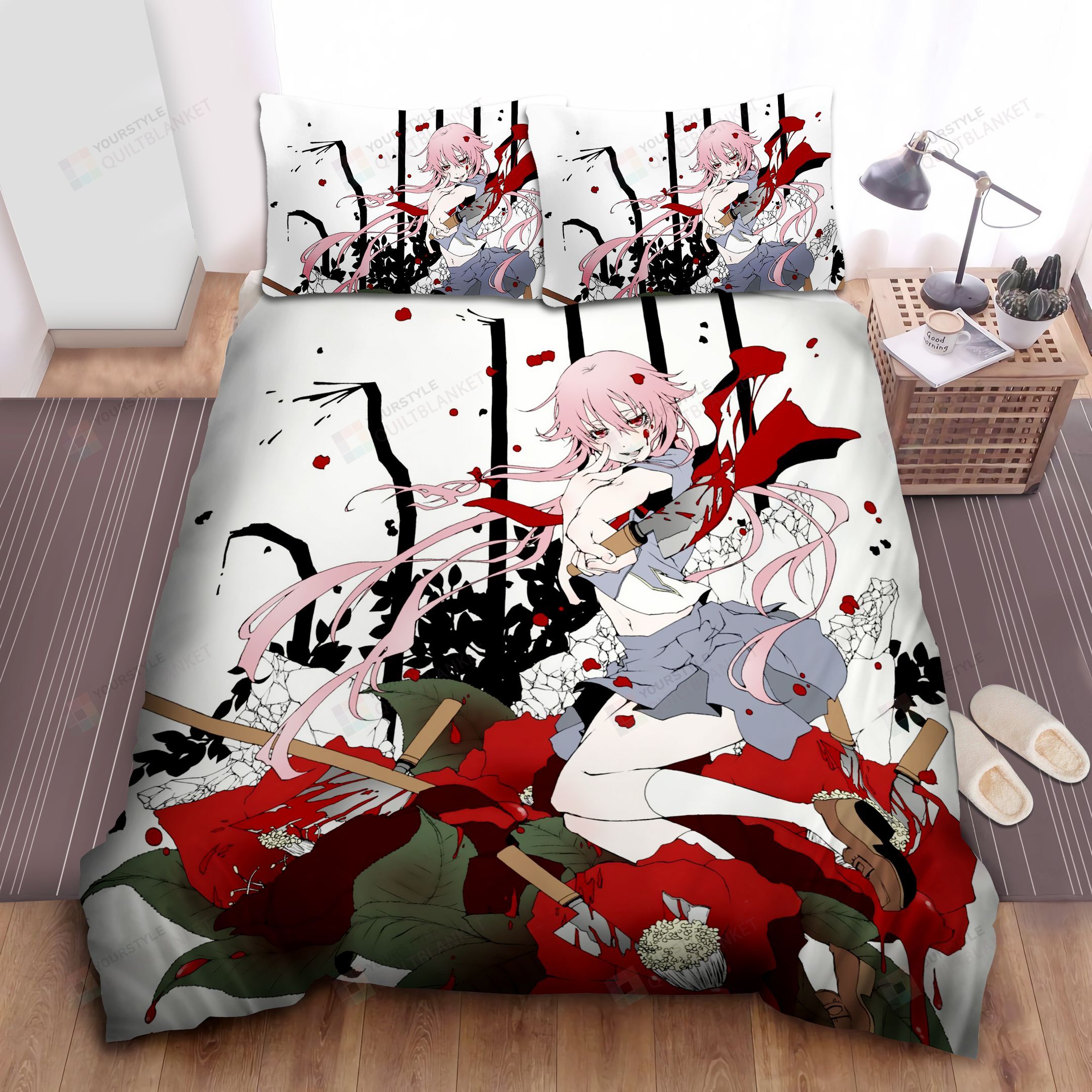 Mirai Nikki Bleeding Flowers Bed Sheets Spread Comforter Duvet Cover Bedding Sets
