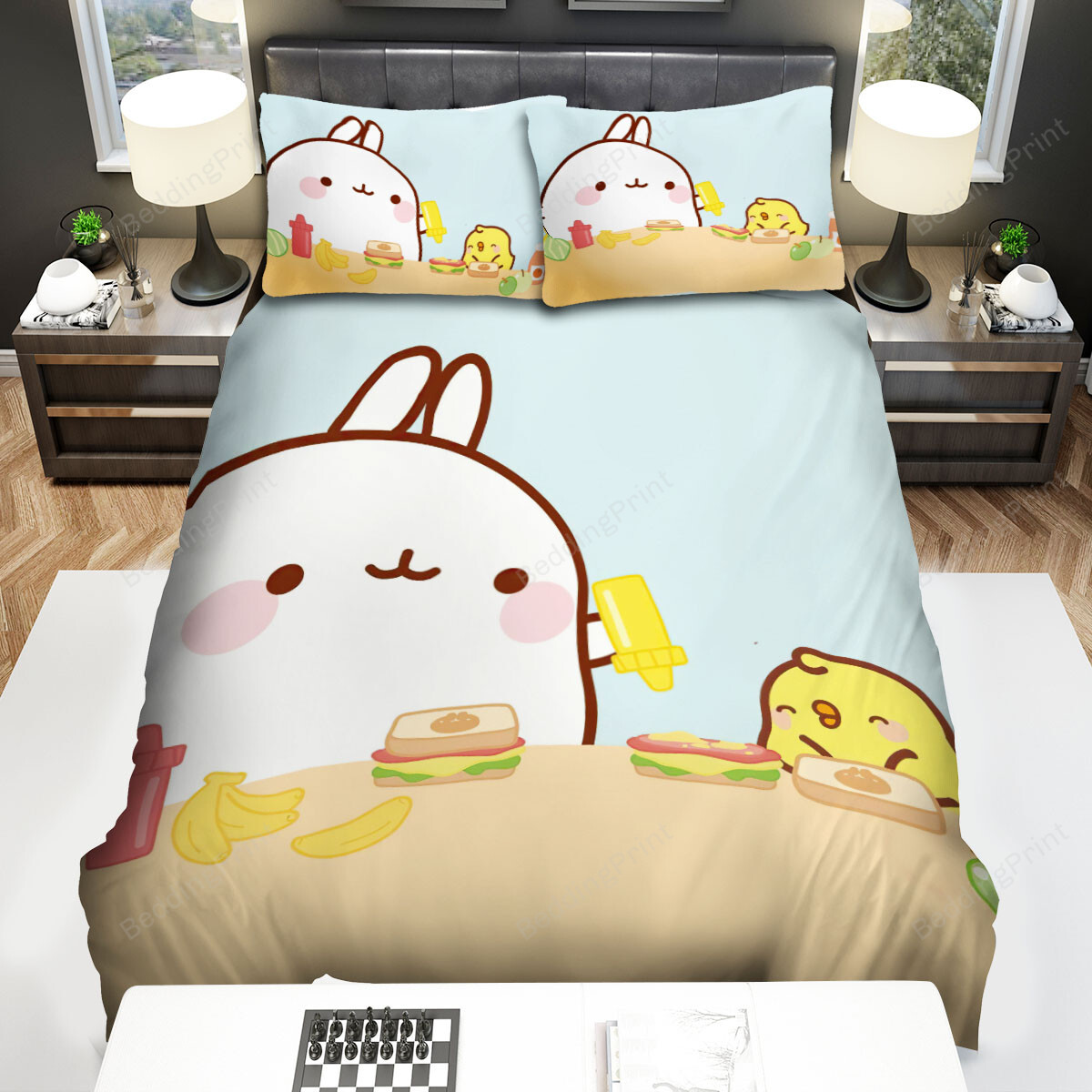 Molang Having Meal With Chip Bed Sheets Spread Duvet Cover Bedding Sets