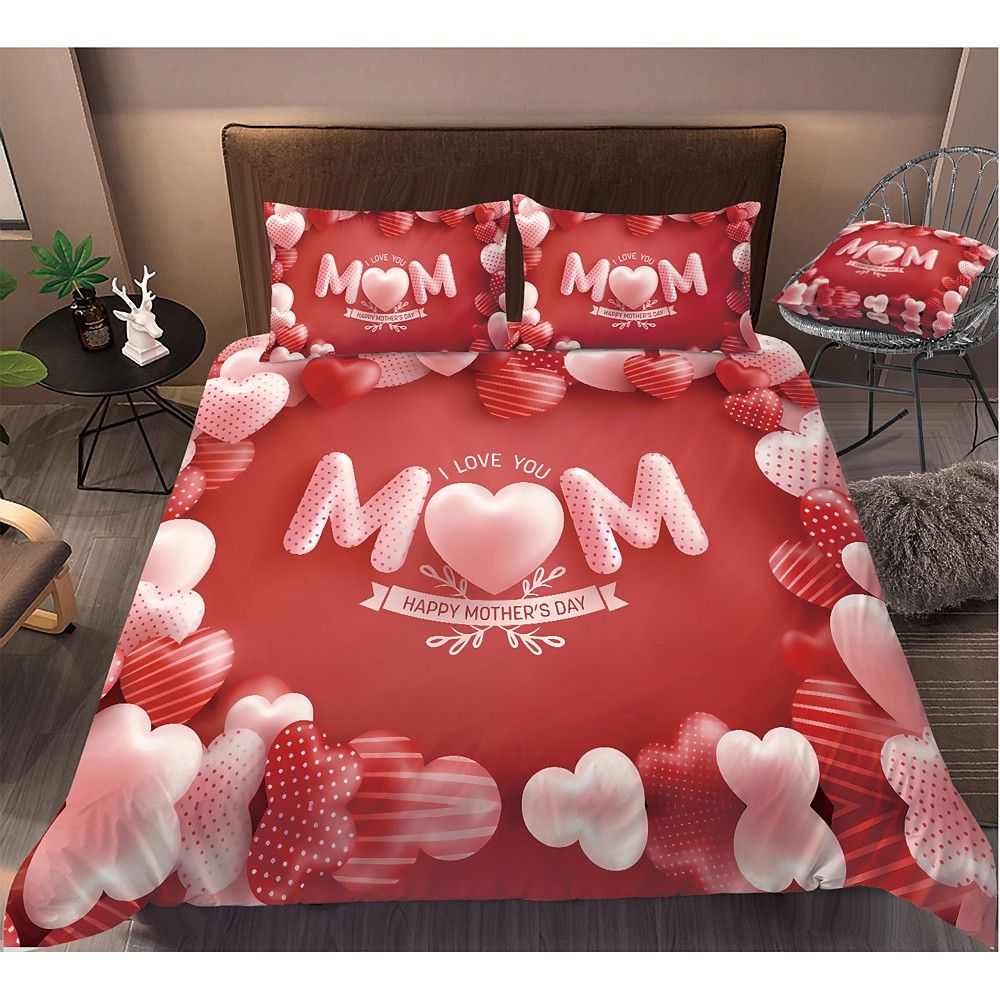 Mom I Love You Happy Mother's Day Bedding Set Best Gift For Mom Bed Sheets Spread Comforter Duvet Cover Bedding Sets