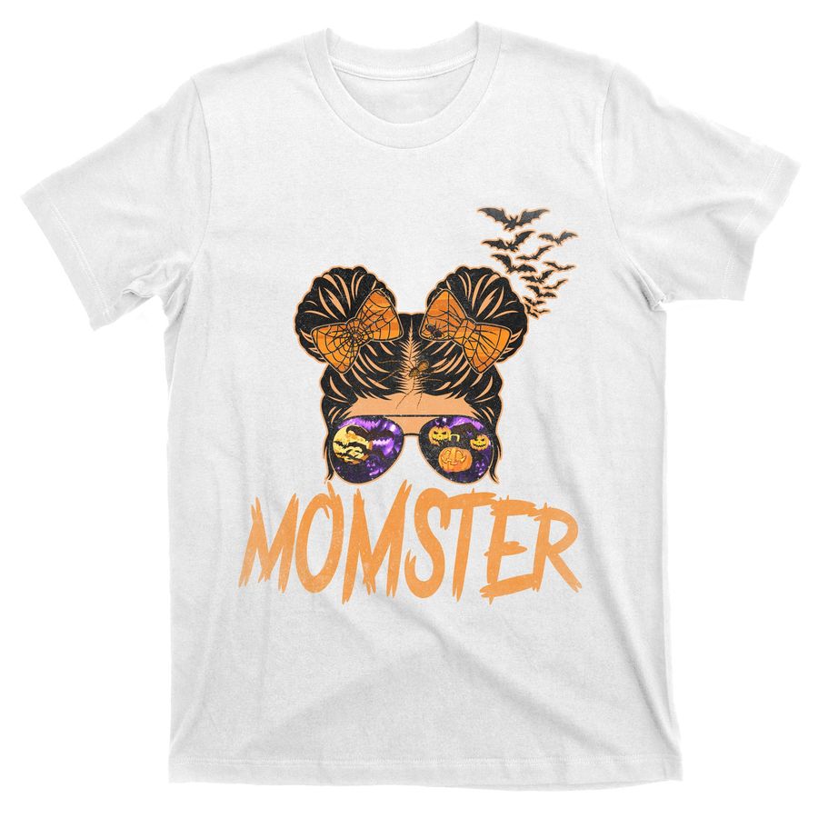 Momster Halloween Costume Skull Mom Messy Hair Bun Monster T-Shirts - 2029