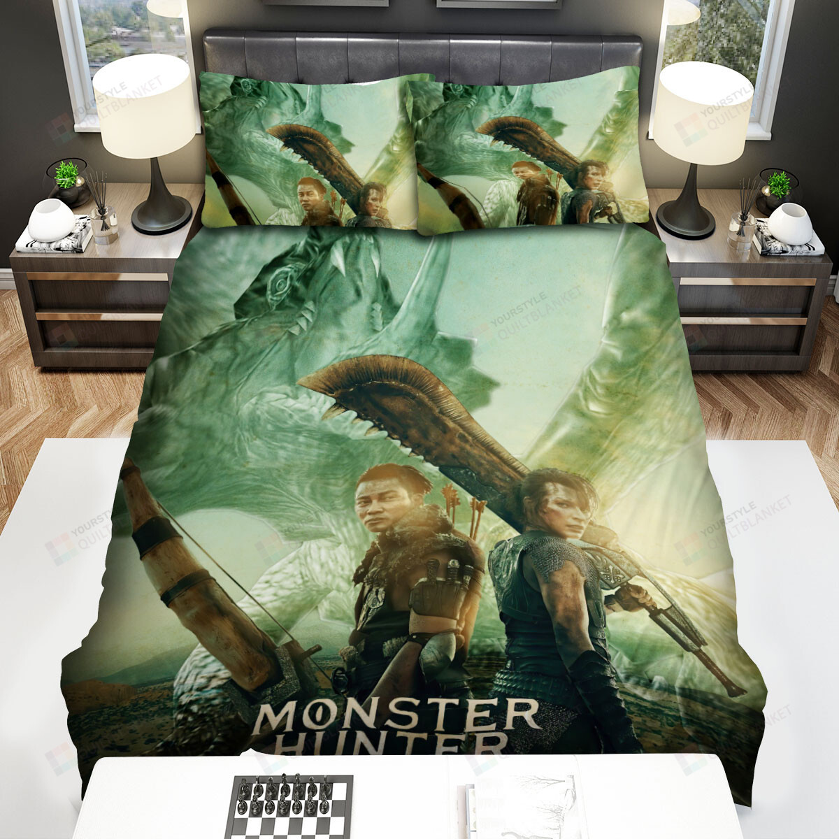 Monster Hunter (I) Two Main Actors With Weapon And Monsters Movie Poster Bed Sheets Spread Comforter Duvet Cover Bedding Sets