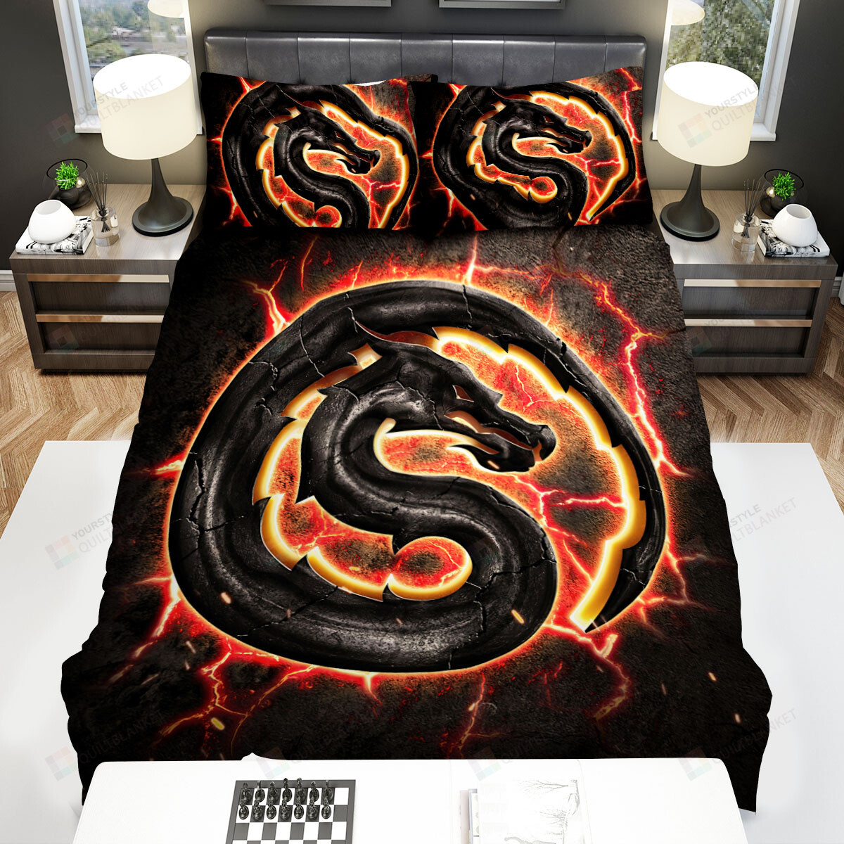 Mortal Kombat (2021) Movie Fire Dragon Circle Bed Sheets Spread Comforter Duvet Cover Bedding Sets