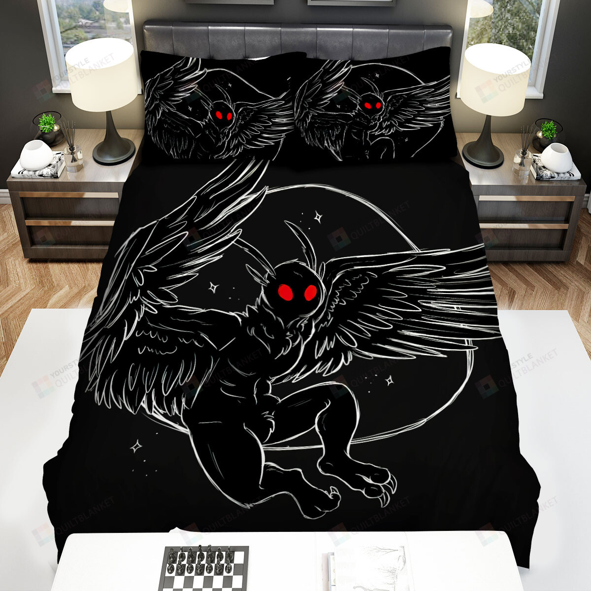 Mothman Black & White Illustration Bed Sheets Spread Duvet Cover Bedding Sets