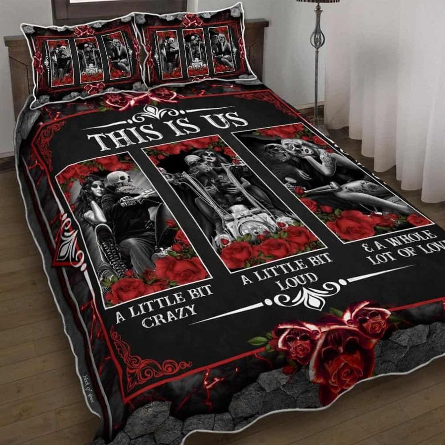 Motorcycle Skull Couple This Is Us Quilt Bedding Set