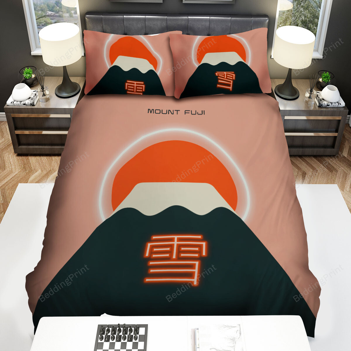 Mount Fuji Red Sun Minimal Illustration Bed Sheets Spread Comforter Duvet Cover Bedding Sets