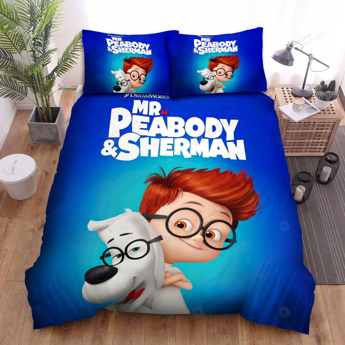 Mr Peabody And Sherman Wearing Glasses Bed Sheets Spread Comforter Duvet Cover Bedding Sets