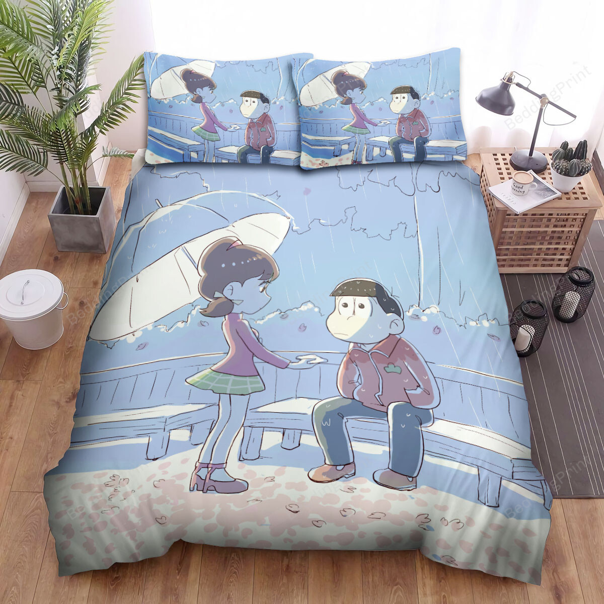 Mr. Osomatsu & Totoko Under The Rain Bed Sheets Spread Duvet Cover Bedding Sets