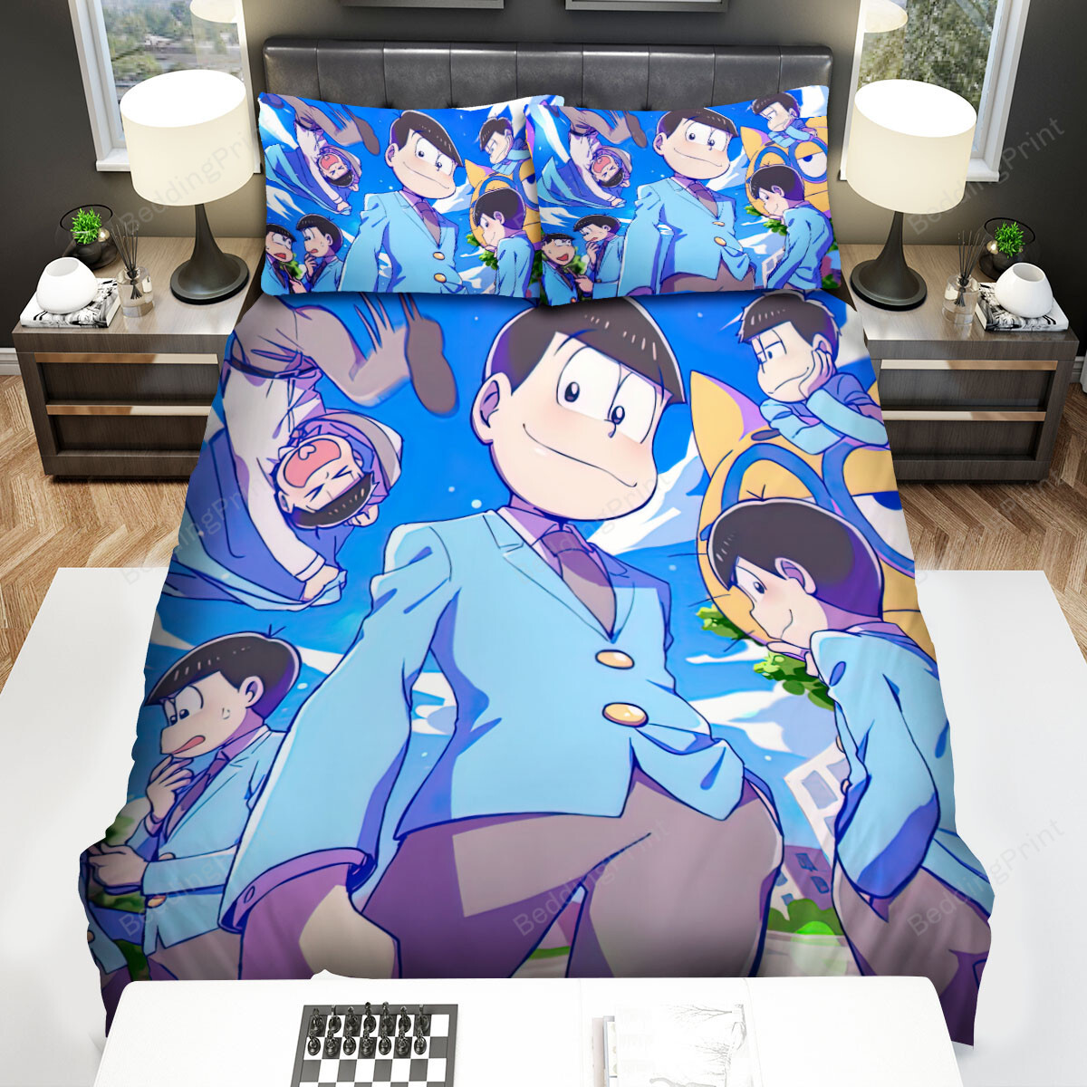 Mr. Osomatsu The Sextuplets In Blue Suits Bed Sheets Spread Duvet Cover Bedding Sets