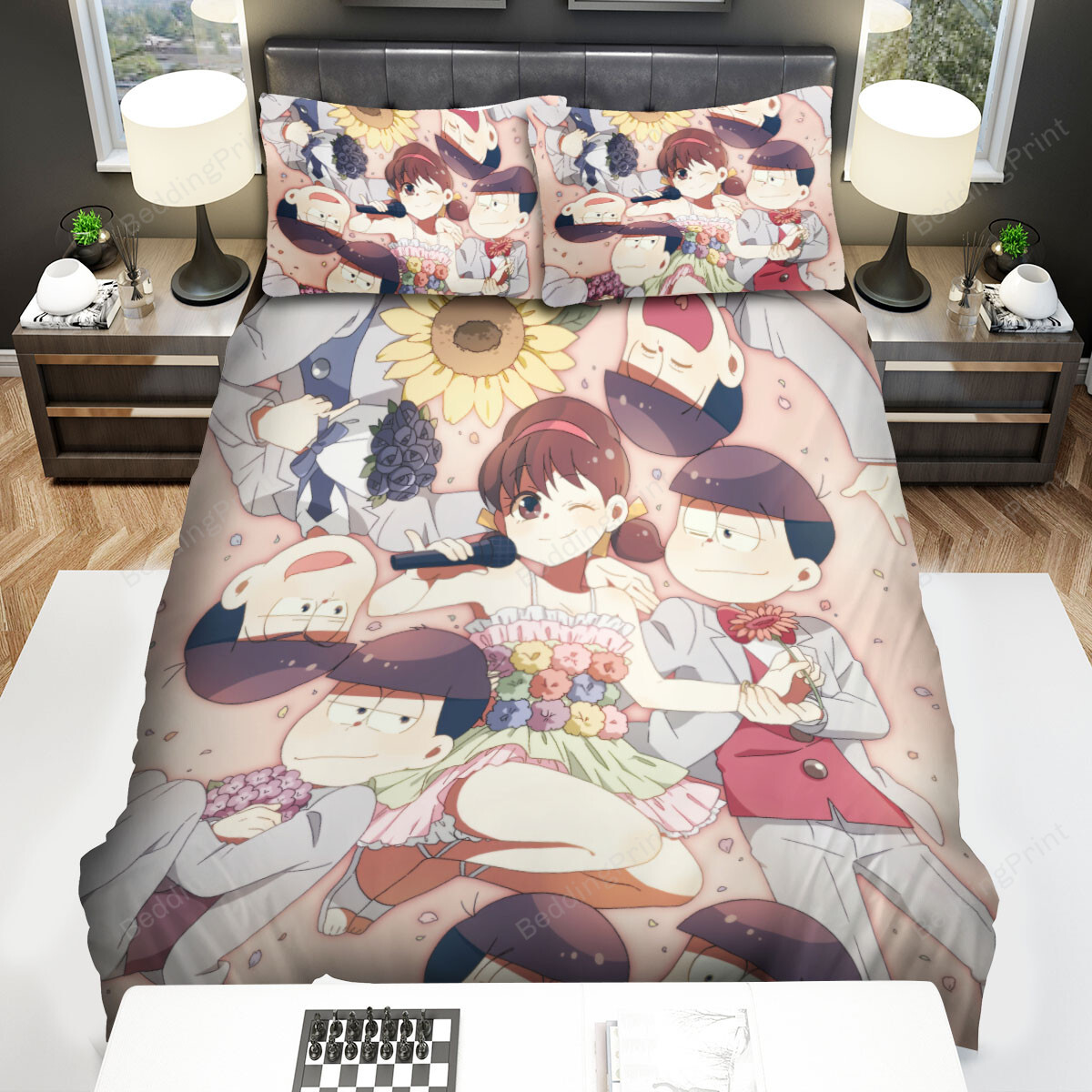 Mr. Osomatsu Totoko Yowai & The Sextuplets In Totoko's Birthday Bed Sheets Spread Duvet Cover Bedding Sets
