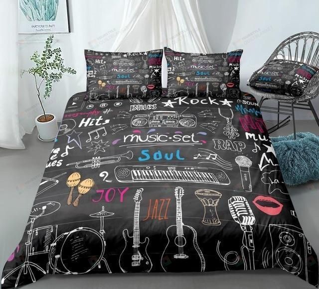 Music Guitar Headphone Drums Bed Sheets Spread Duvet Cover Bedding Sets