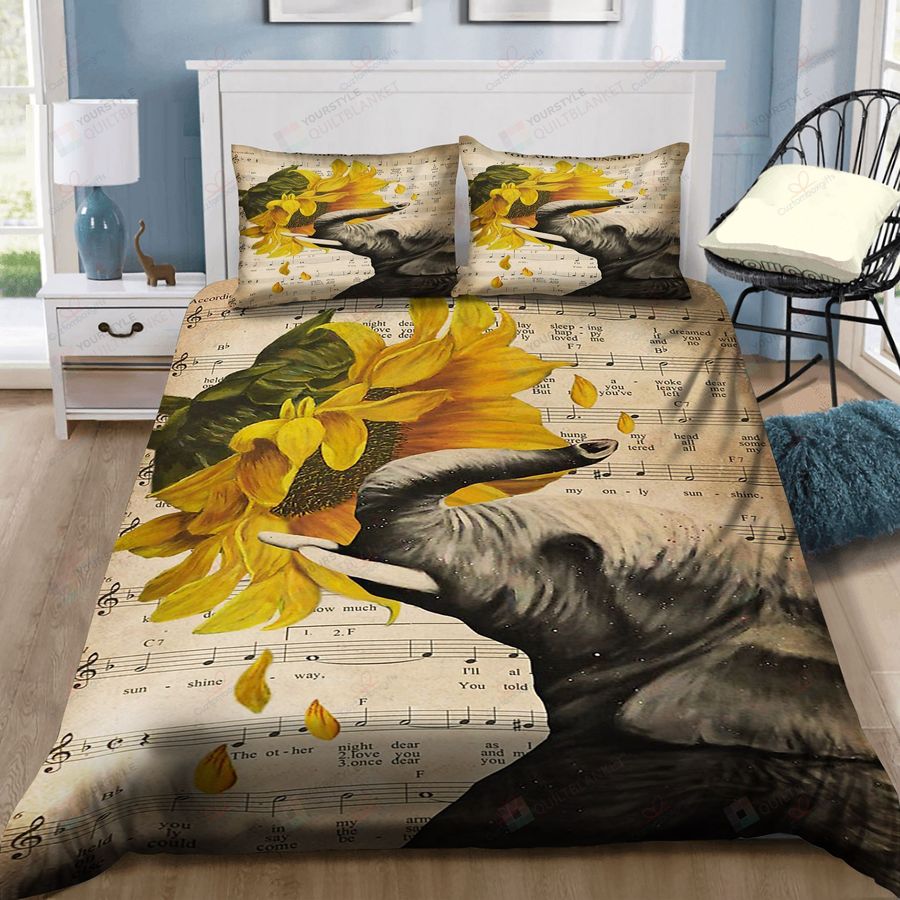 Music Sheet Sunflower My Sunshine Elephant Bed Sheets Spread Duvet Cover Bedding Set