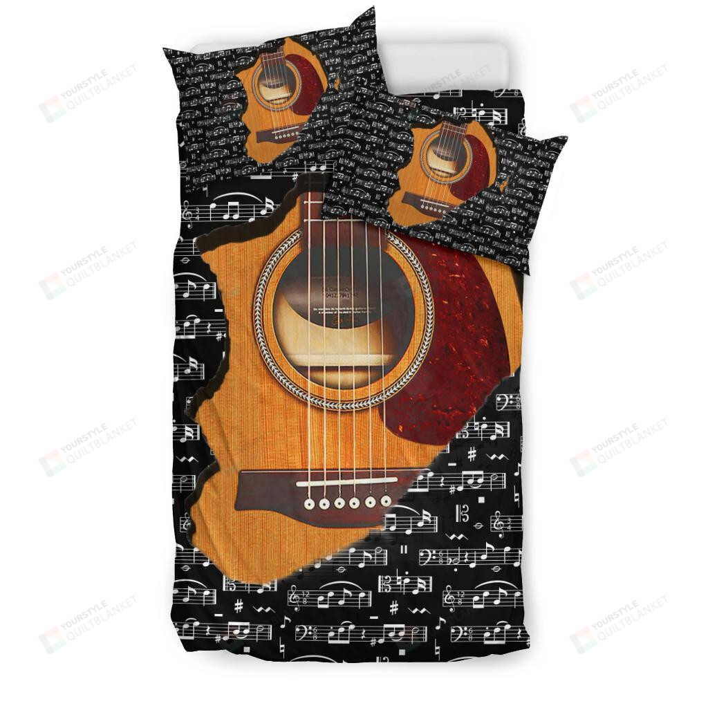 Musical Notes Guitar Inside Bedding Set Cotton Bed Sheets Spread Comforter Duvet Cover Bedding Sets