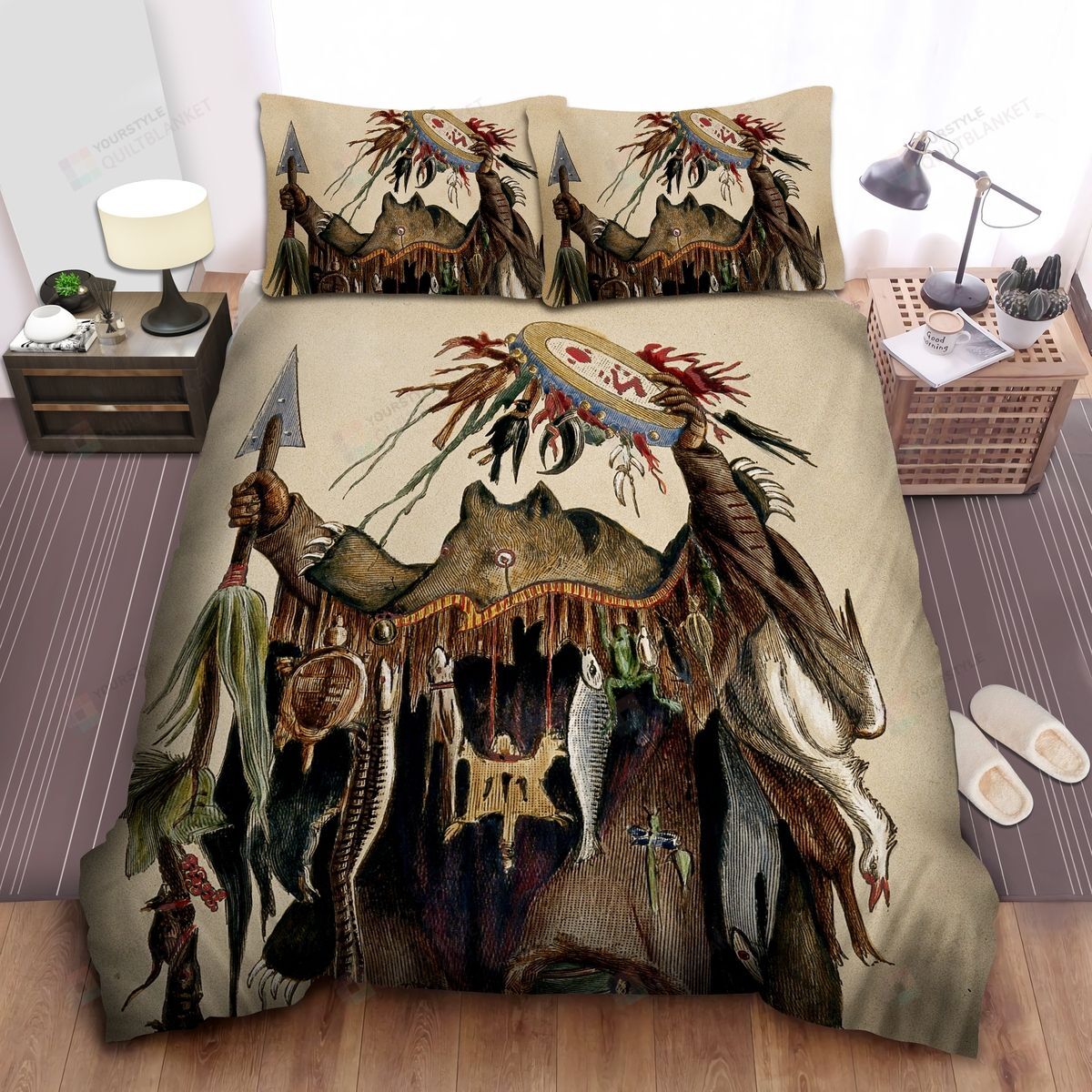 Native American A Blackfoot Indian Medicine Man Illustration Bed Sheets Spread Comforter Duvet Cover Bedding Sets