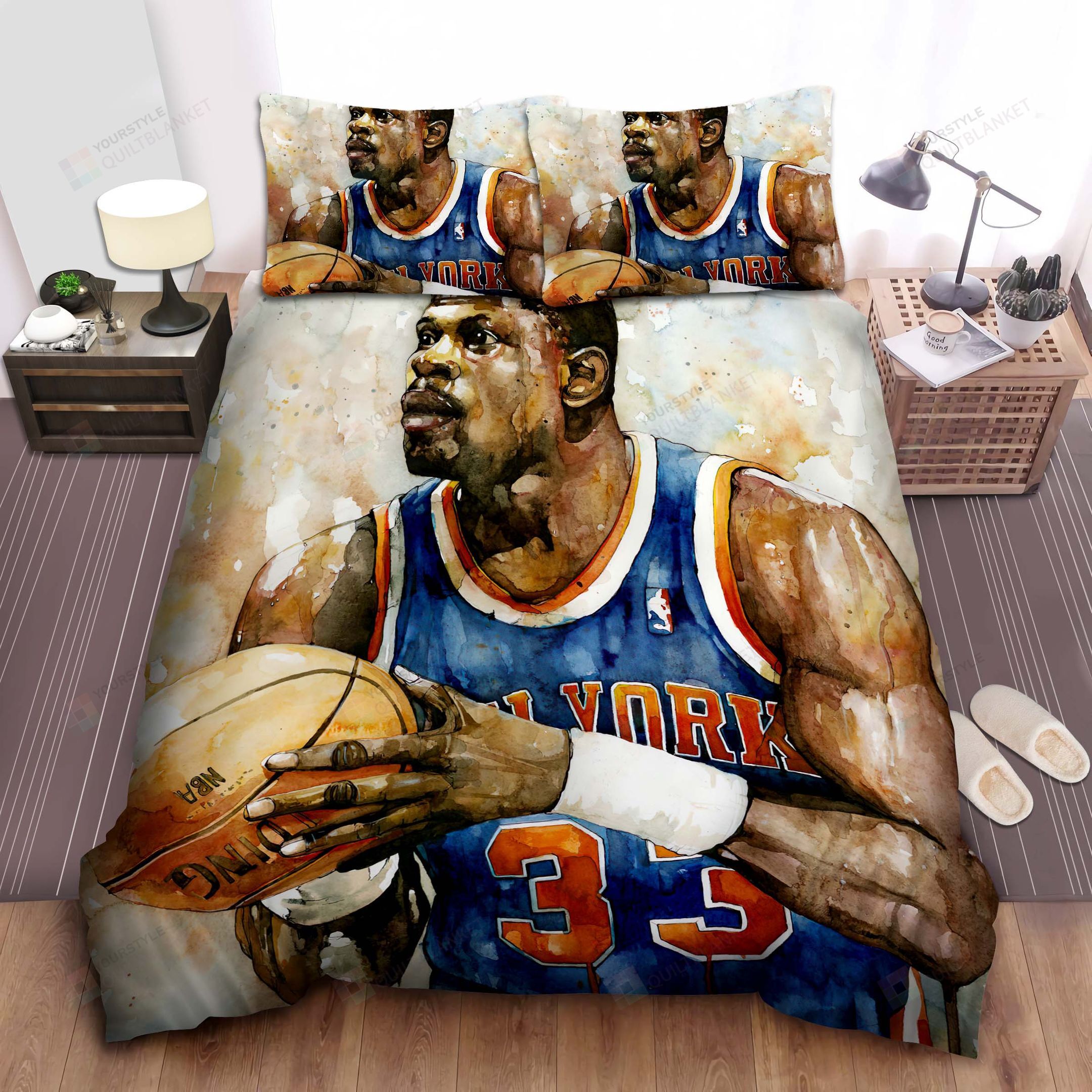 Nba Legend Patrick Ewing Watercolor Art Bed Sheet Spread Comforter Duvet Cover Bedding Sets