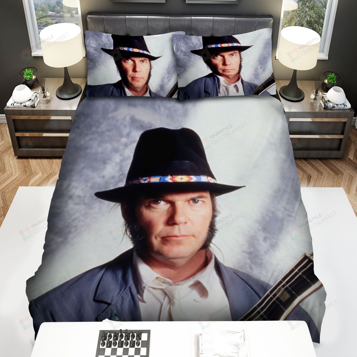 Neil Young Portrait Bed Sheets Spread Comforter Duvet Cover Bedding Sets