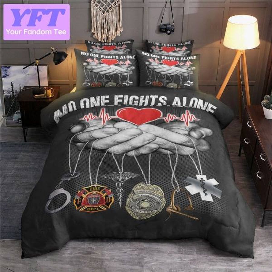 No One Fights Alone Firefighter 3D Bedding Set