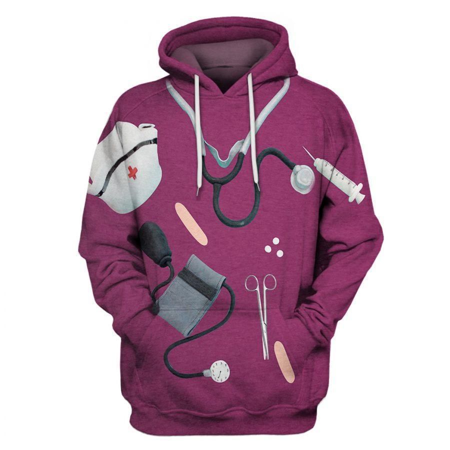 Nurse Hoodie Nurse Stethoscopes Bandage Dark Purple Hoodie Apparel Nurse Day Gift Adult Full Size