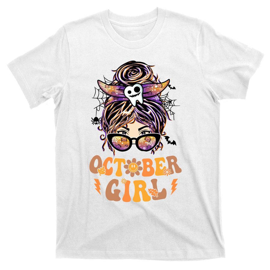 October Girl Messy Bun Halloween Thanksgiving Costume T-Shirts - 5600