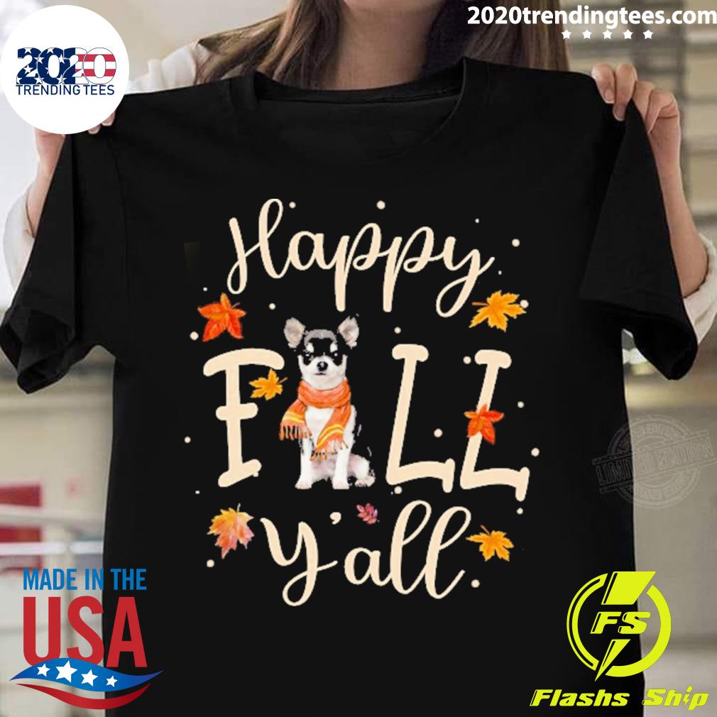 Official happy Fall Y'all Black Chihuahua Dog Halloween T-shirt
