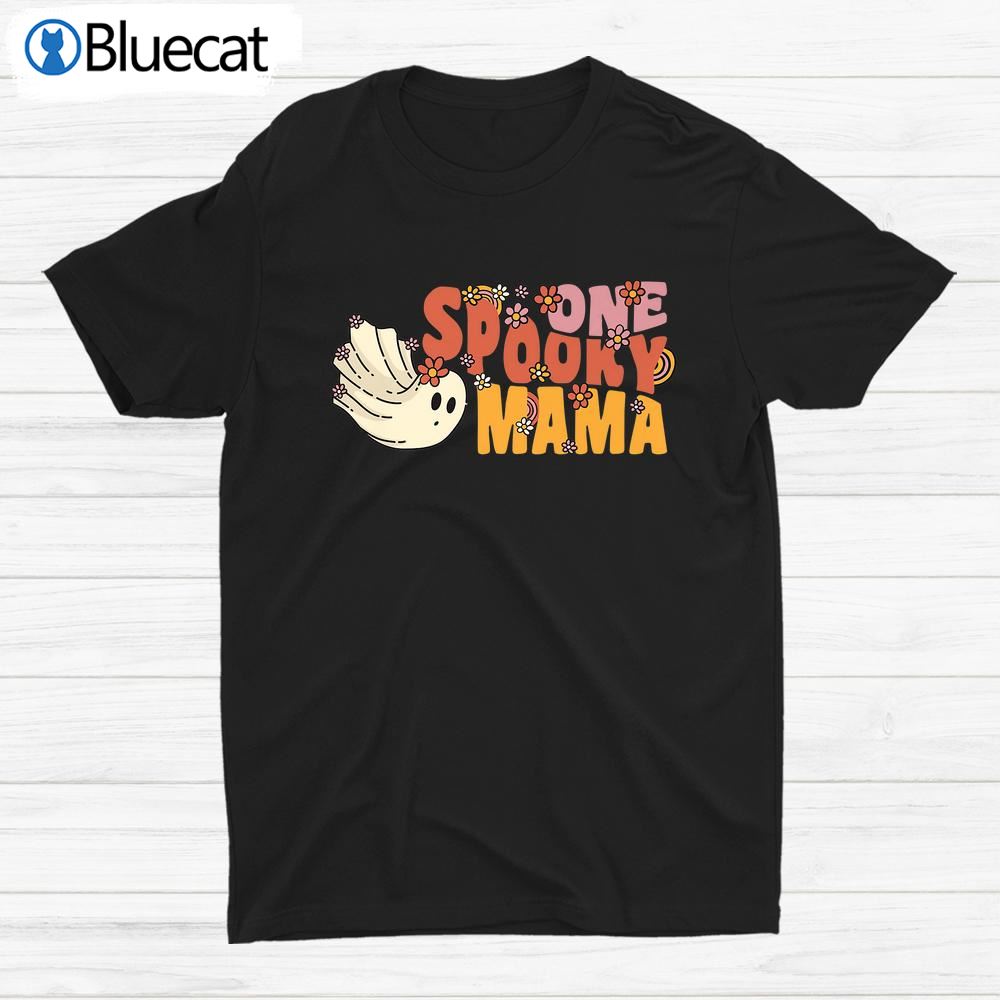 One Spooky Mama Groovy Ghost With Flowers Halloween Shirt