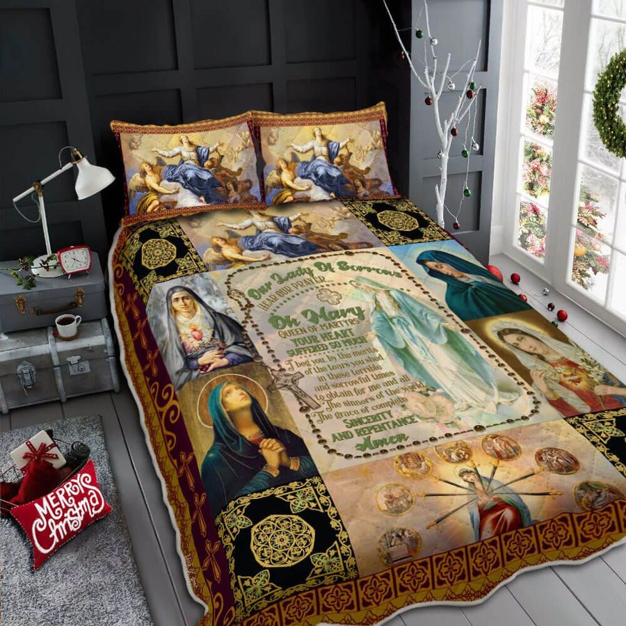 Our Lady Of Sorrows Mother Mary Quilt Bedding Set
